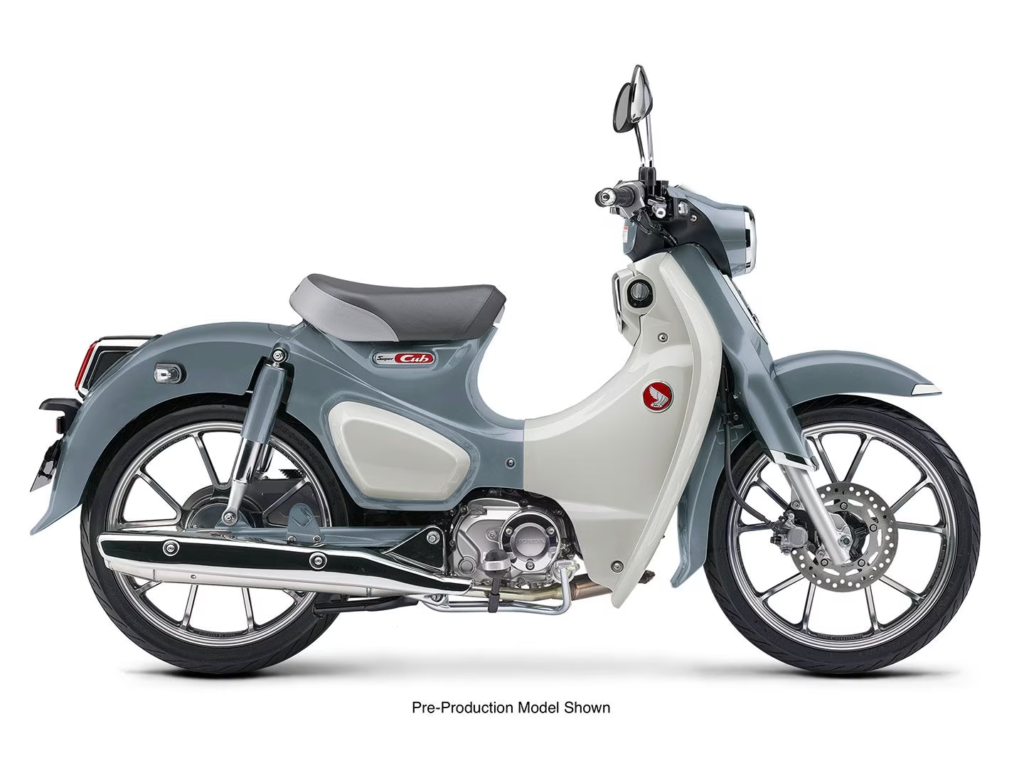 Right hand side view of the small 2023 Honda Super Cub